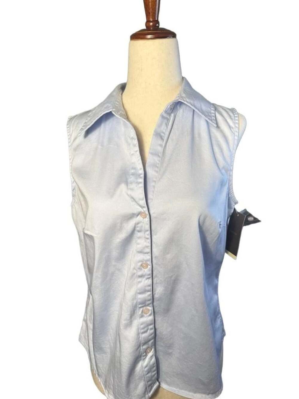 Y2K Merona Sleeveless Button Down Shirt Size M Light Blue Cotton Blend h1567